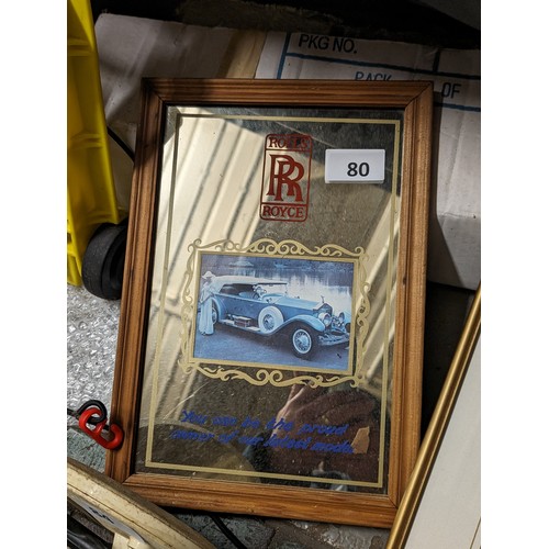 80 - 23.5 x 33 cm framed vintage Rolls Royce picture mirror