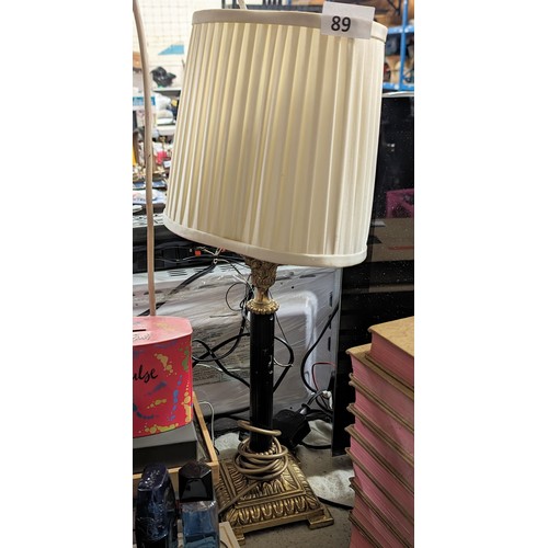 89 - 2 ft tall (including shade) brass pillar table lamp