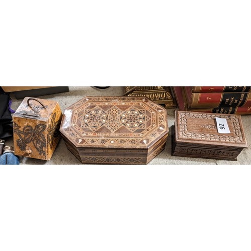 92 - 3 x vintage wooden trinket boxes