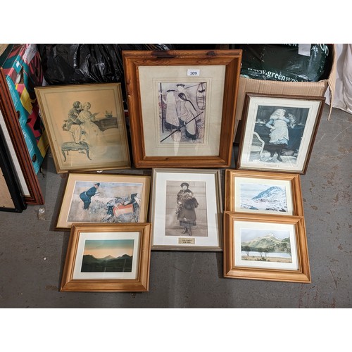 109 - Small bundle of assorted framed picture prints after original paintings and etchings etc