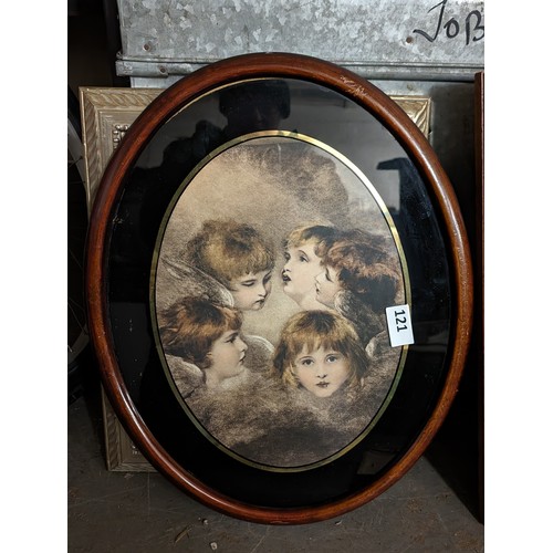 121 - 43.5 x 54 cm oval framed vintage chromo print titled 'Cherub choir'