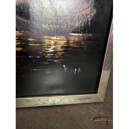 123 - Pair of 47 x 37 cm framed oil on silk Hong Kong scene paintings signed WAN (Wan Yin Leung?)