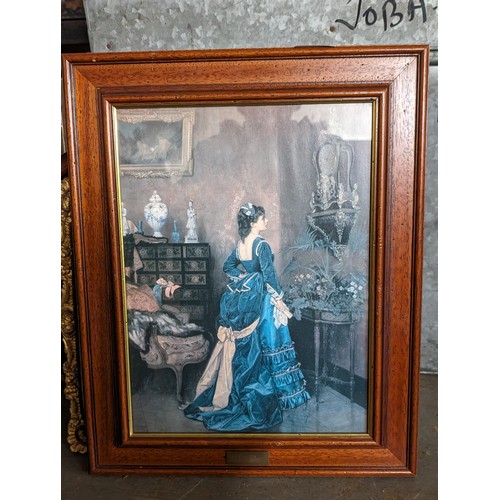 124 - 42.5 x 53 cm framed vintage print after original painting titled 'Five minutes late' by Toulemouche