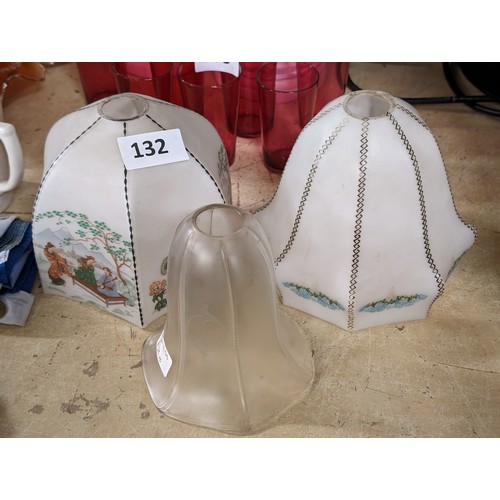 132 - 3 x vintage glass light shades