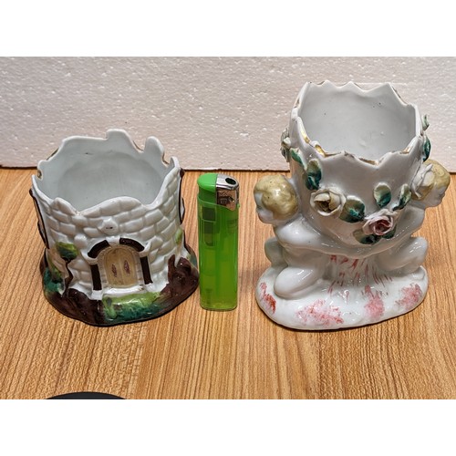 232 - Victorian castle and other children back to back spill vases