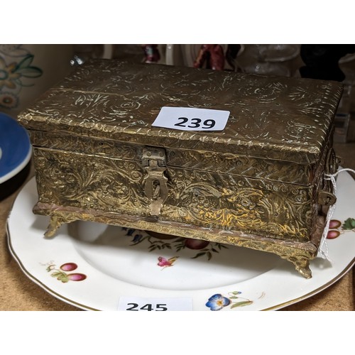 239 - Brass cased wooden jewellery box