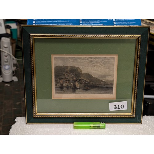 310 - 30 x 25 cm framed andf mounted 19th century coloured engraving of Barmouth