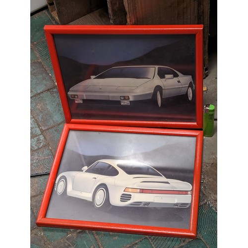 317 - Pair of retro 22 x 27 cm sports car pictures