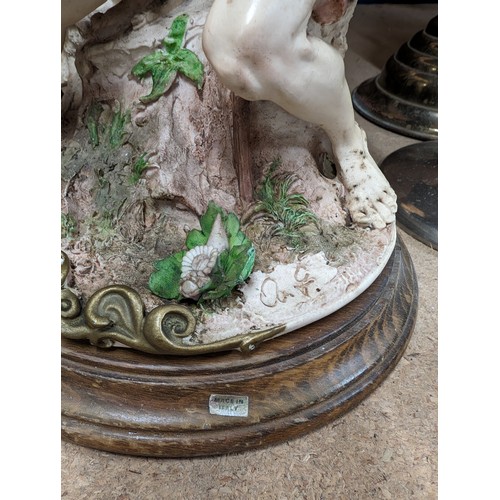 354 - Large Capodimonte boy and girl with sheep figures on wooden bases