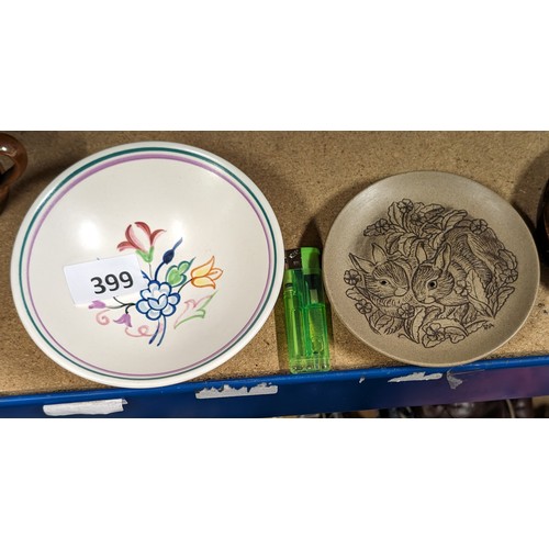 399 - Poole Pottery bowl and rabbit plate