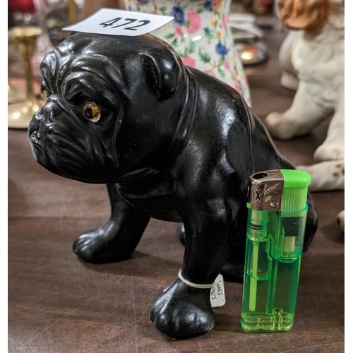 472 - Hollow English made bulldog figure with glass eyes