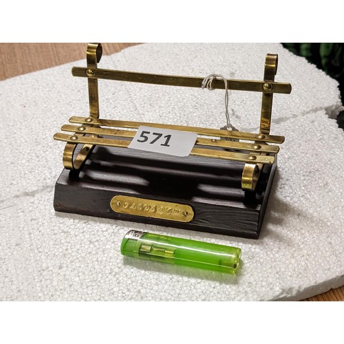 571 - Brass garden bench on 15.5 x 8 cm wooden mount with brass I Love You plaque