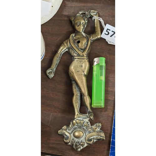 574 - 23 cm large solid brass figural door knocker