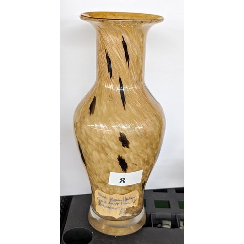 8 - 30 cm tall large Italian hand blown baluster art glass vase with gold dust swirl patterning