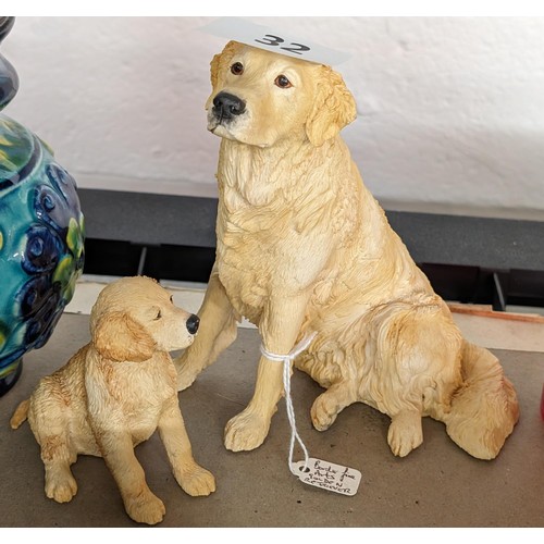 32 - 14.5 cm tall 1995 Border Fine Arts golden retriever and puppy figures