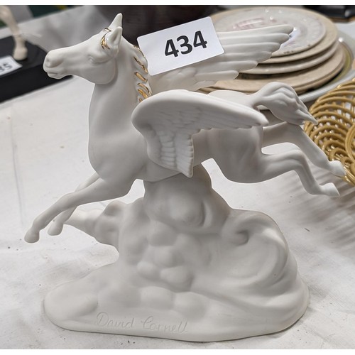 434 - 21 cm tall David Cornell bisque porcelain Pegasus - the herald of love figure with gilt detailing