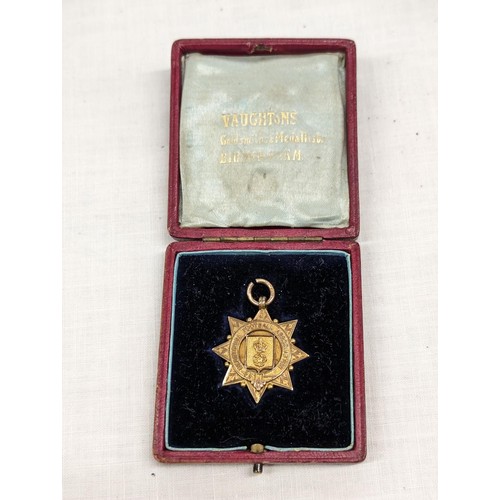 482 - 9 ct gold hallmarked 1908/09 Derbyshire F.A. cup winners medal in original case