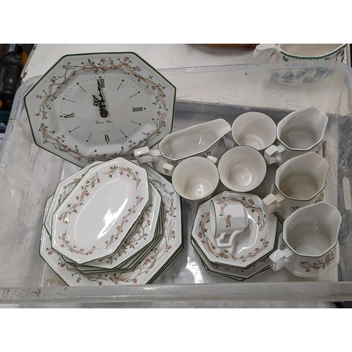 313 - Bundle of Johnson Bros eternal beau crockery and wall clock