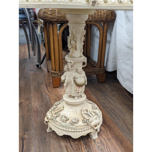 215 - 52 cm diameter and 55 cm tall carved look Chinese side table - missing glass top