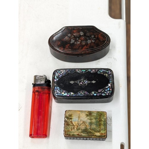 309 - 3 x papier mache vintage snuff boxes