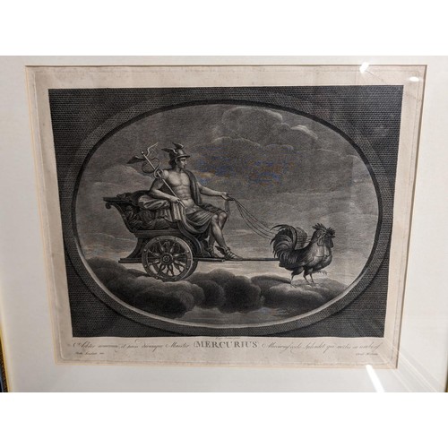 83 - Set of four, 61.5 x 56.5 cm large Hogarth framed and mounted 18/19th century engravings of Roman god... 