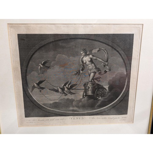 83 - Set of four, 61.5 x 56.5 cm large Hogarth framed and mounted 18/19th century engravings of Roman god... 