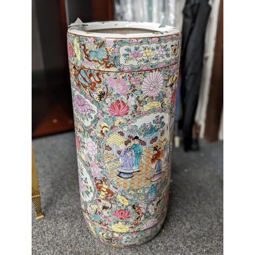 216 - Chinese porcelain famille rose floor vase/umbrella stand with umbrellas and walking sticks