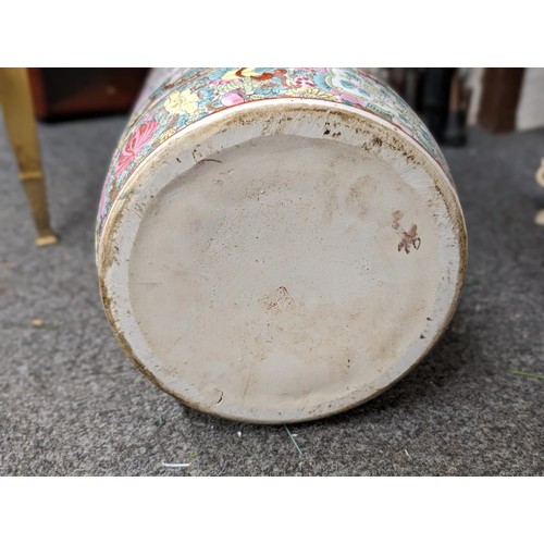 216 - Chinese porcelain famille rose floor vase/umbrella stand with umbrellas and walking sticks