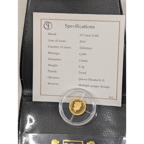 320 - Harrington & Byrne 2019 Alderney 24 carat solid gold proof £5 coin - centenary of remembrance