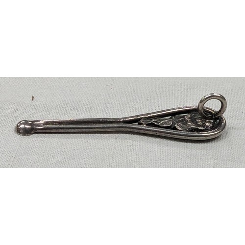 195 - Vintage opium spoon with chatelaine hoop and raised rose pattern