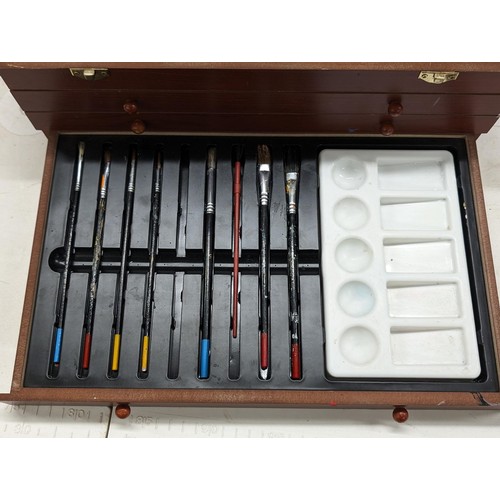 259 - Artists 3 drawer easel box with paints and brushes