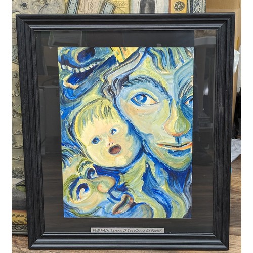 144 - 58 x 68 cm framed and mounted abstract, in the style of Munch, titled Fun Fair Scream if you wanna g... 