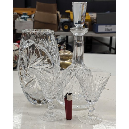 169 - Pair of Waterford crystal glasses, lead crystal decanter and lead crystal vase