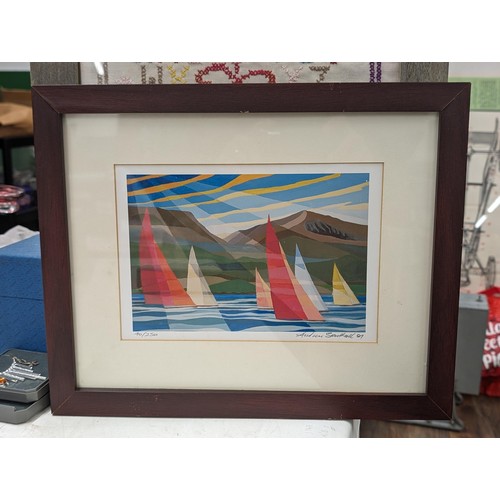 145 - 40 x 32.5 cm framed and mounted limited edition (40/250) hand signed print by Anglesey artist Andrew... 