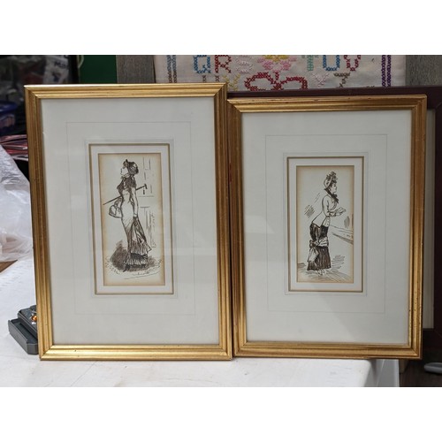 168 - 24 x 34 cm AND 23 x 31.5 cm framed and mounted mid 19th century pen and ink female studies by George... 