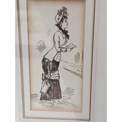 168 - 24 x 34 cm AND 23 x 31.5 cm framed and mounted mid 19th century pen and ink female studies by George... 