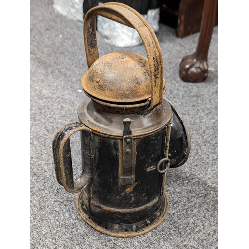 50 - Vintage railway lamp (cracked lens) and old coach lamp with crack on glass