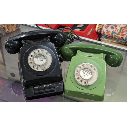 117 - 2 x vintage rotary dial telephones being black and green