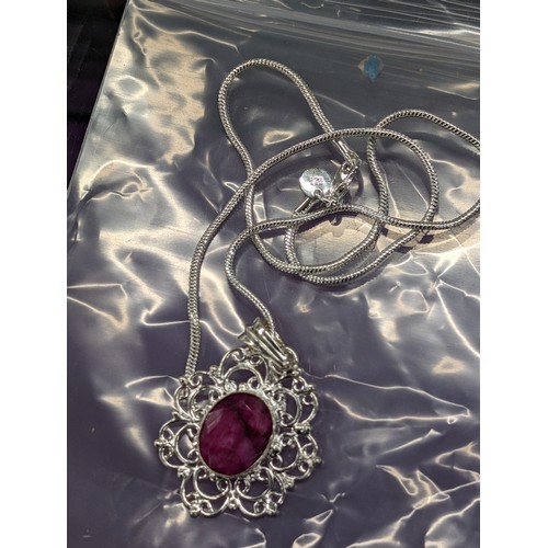 484 - 925 silver filigree ruby pendant necklace