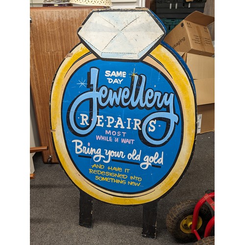 33 - 4 ft hand painted wooden double sided, A-board pavement jewellery repair and gold bought sign