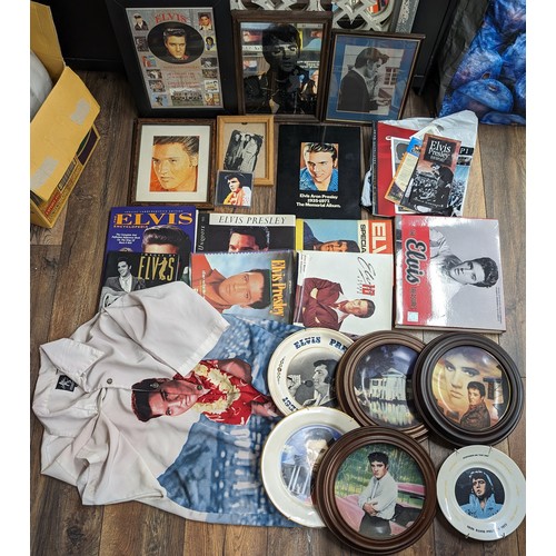 171 - Collection of Elvis Presley books, pictures, picture mirror, ephemera, collectors plates and short s... 