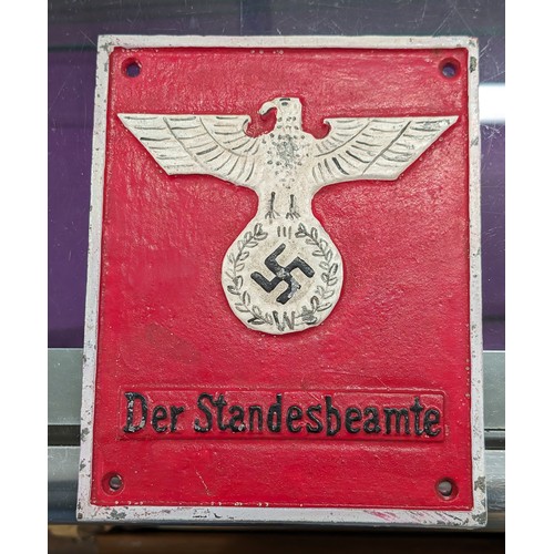 86 - 16 x 20 cm repro cast WWII German door sign