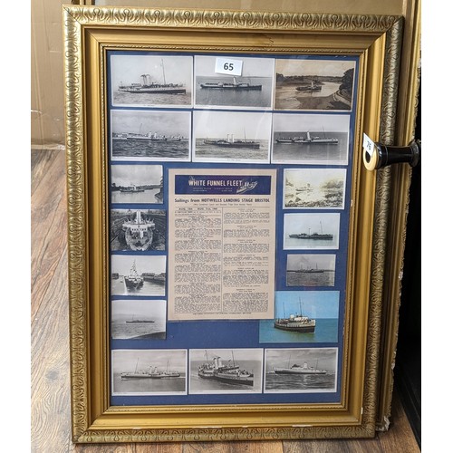 65 - 58 x 79 cm framed and mounted 1960 White Funnel Fleet sailings leaflet and montage of 17 x assorted ... 