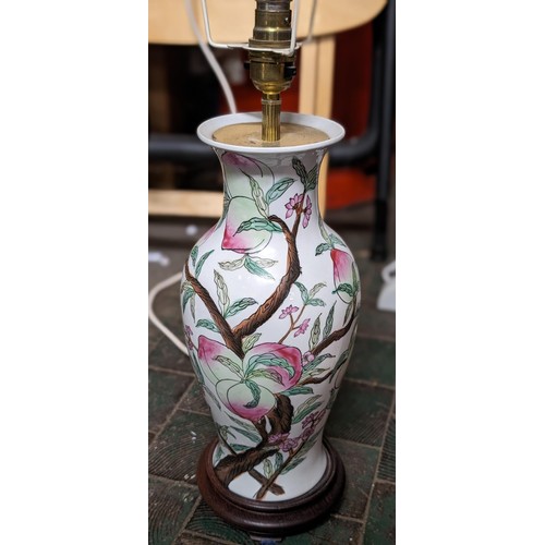 1 - 2 ft tall including shade holder vintage Oriental influenced large table lamp on wooden base