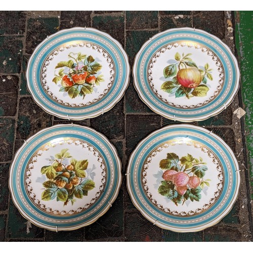 14 - Set of 4 x 22.5 cm diameter vintage fruit pattern plates with wall hangers attached