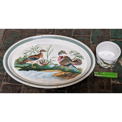 35 - 33.5 x 24.5 cm oval Portmeirion Pottery Birds of Britain platter and small pot