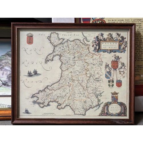 41 - 27 x 22 cm framed vintage Principality of Wales map