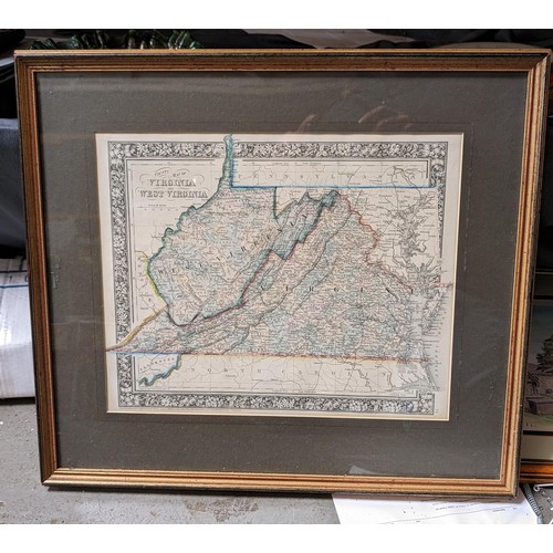 46 - 54 x 47.5 cm framed and mounted county map of Virginia and West Virginia