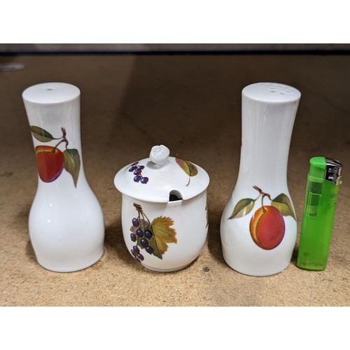 58 - Royal Worcester Evesham tall salt and pepper plus lidded condiment pot cruet set