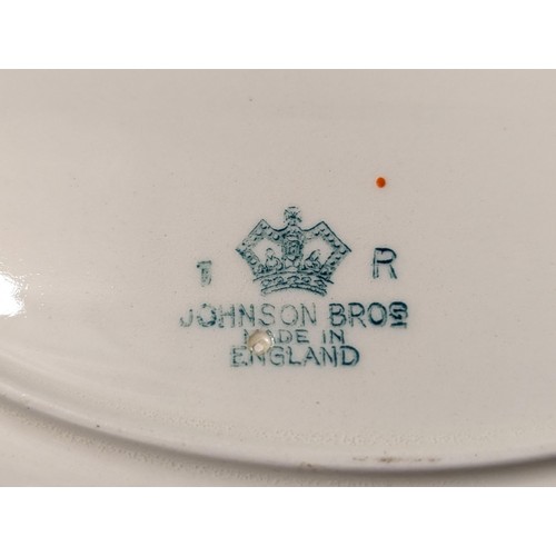 87 - Johnson Bros England teapot, sandwich plate and 5 x side plates